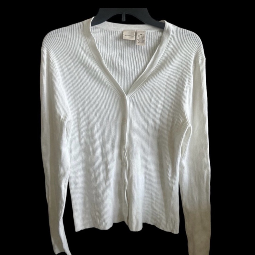 Merona Ivory Cream Ribbed Button-Up Cardigan Size Medium - Picture 4 of 7